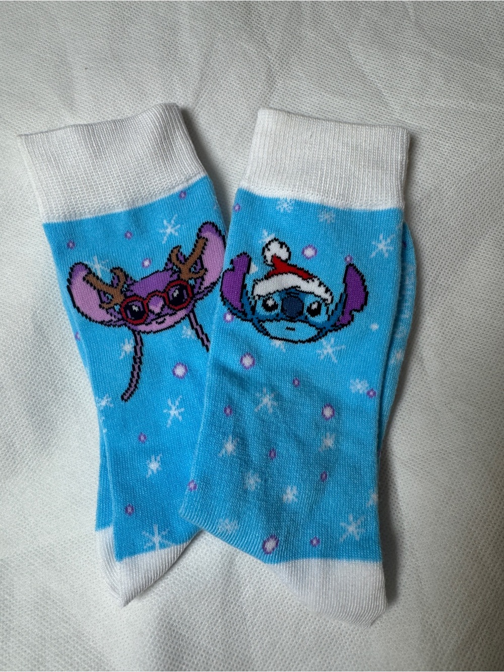 Kids Blue Holiday Character Crew Socks with Festive Stitch Motif